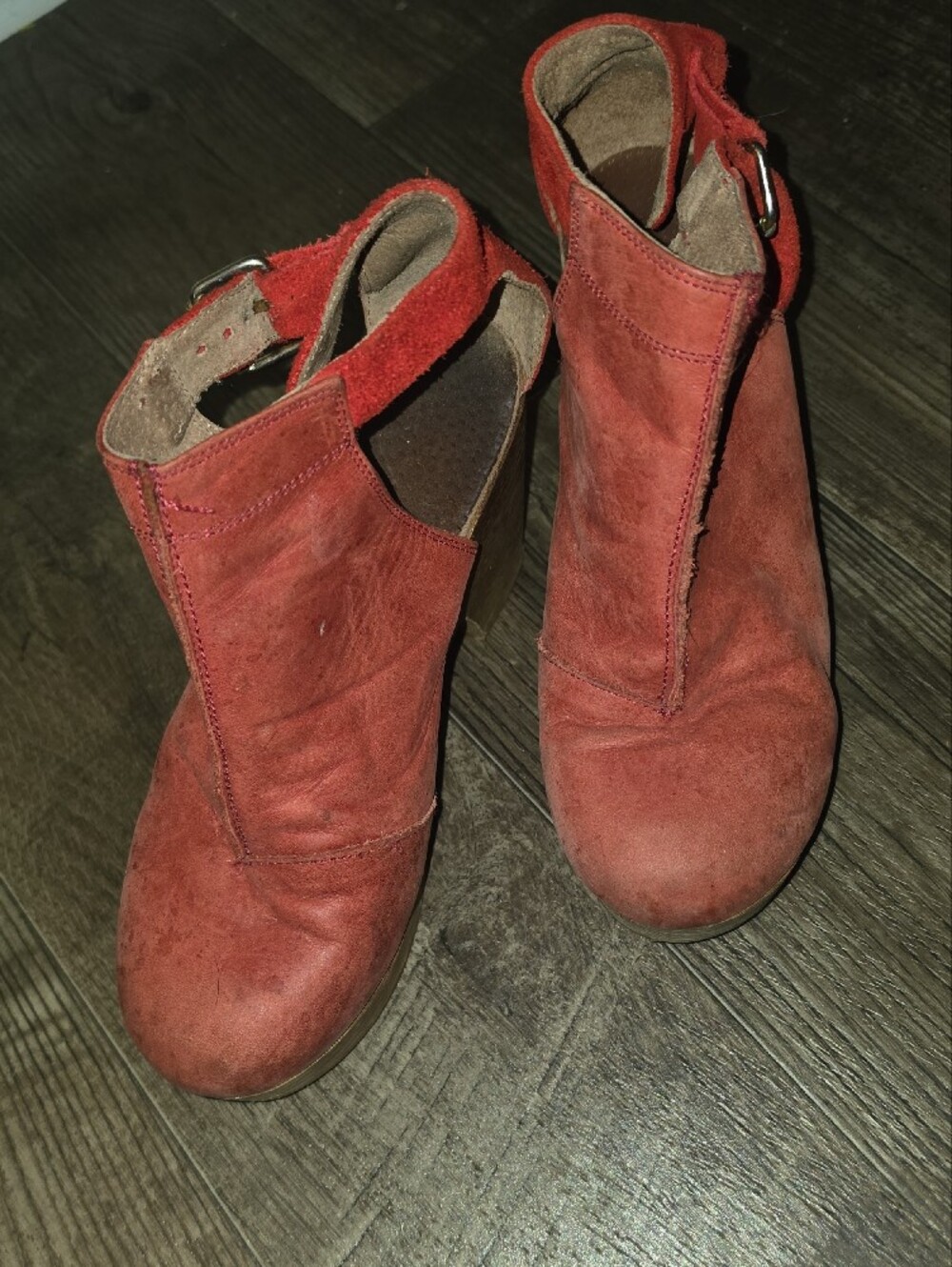 Free People Red Suede Platform Clogs with Buckle Strap